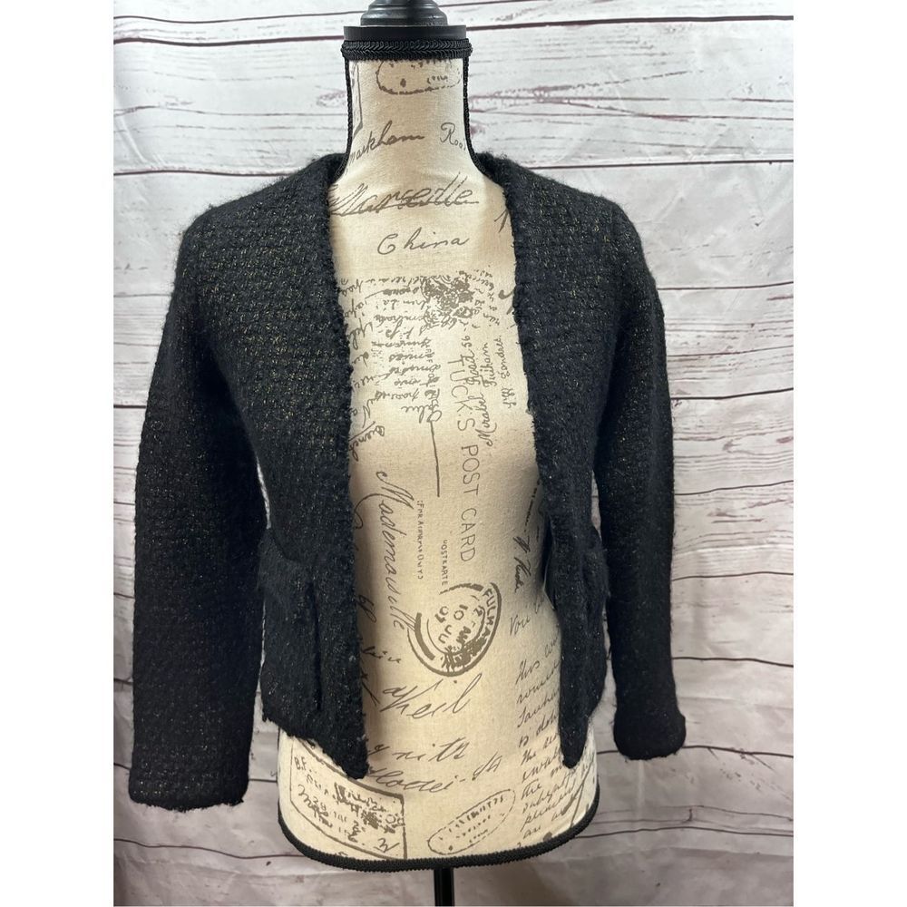 Michael Kors Black Textured Knit Cropped Jacket Cardigan Women's Size 00‎